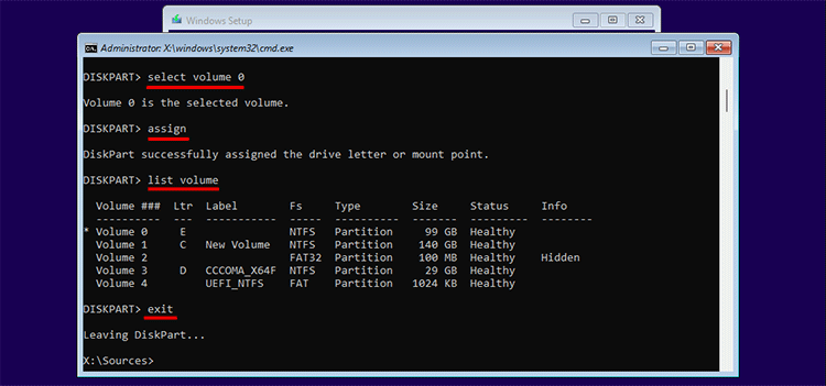 assign letter for operating system volume