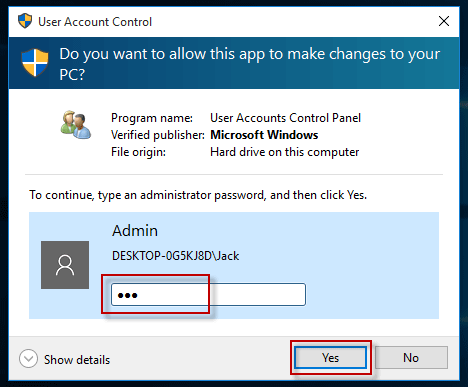 Type administrator password