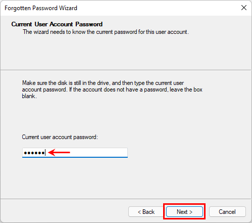 type your current password