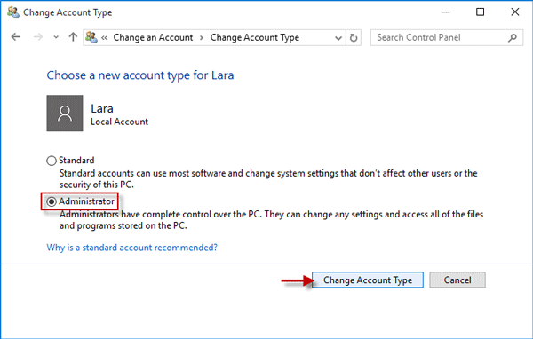 Change account type