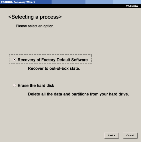 Recover Toshiba to factory settings