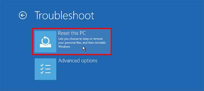 click Reset this PC