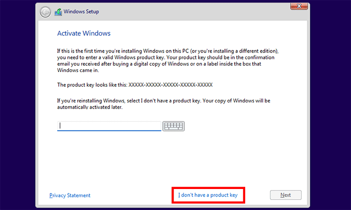I don't have a product key