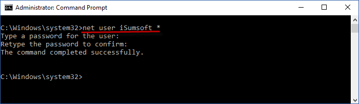 Type net user (user name) * and hit Enter button. 