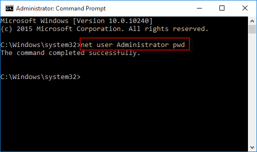 reset password with net user command