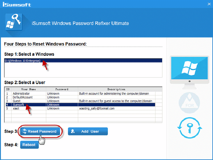 choose Windows, users and click  Reset Password