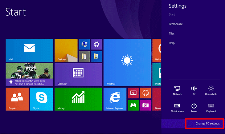 click Change PC Settings