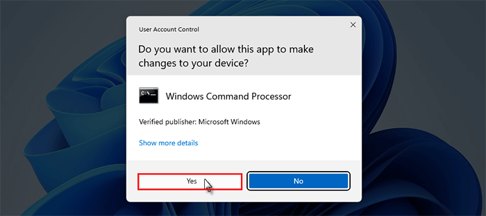 click Yes to open Command Prompt