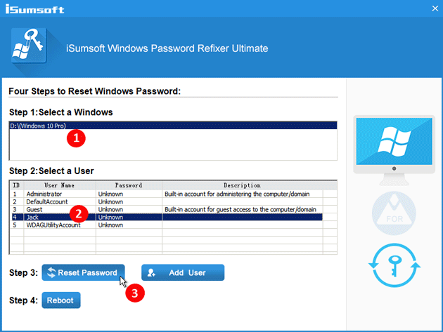 select user and click reset password