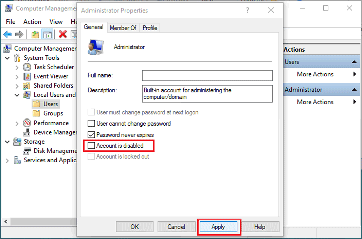 Uncheck Account is disable option