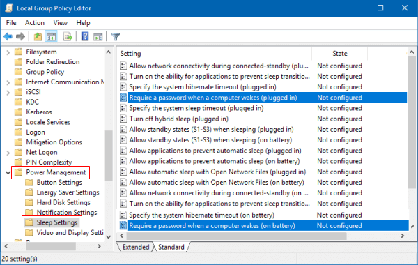 Require Password on Wakeup in Sleep Settings