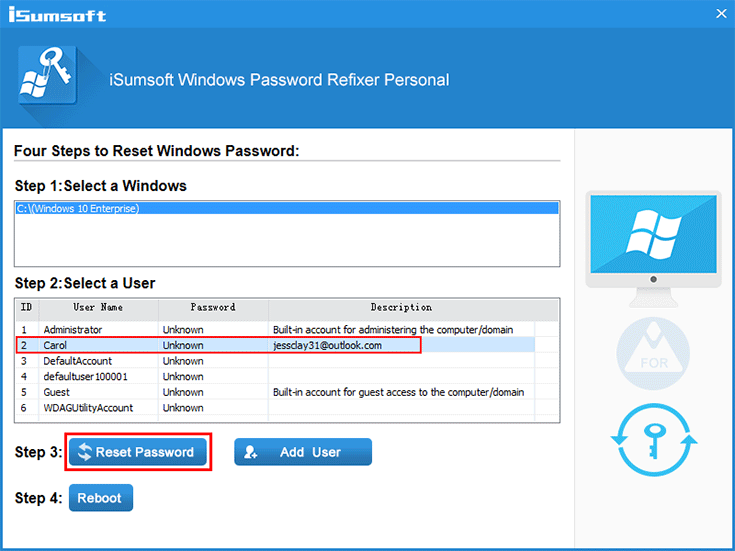 click Reset Password