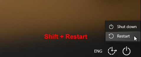 click Restart while holding Shift