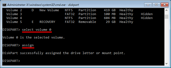 assign drive letter for OS volume