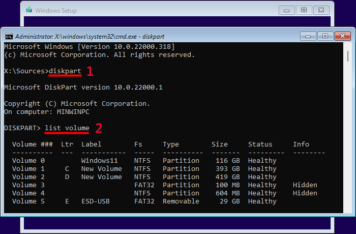 list volumes and check your OS volume