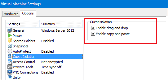 Enable copy and paste in VMware