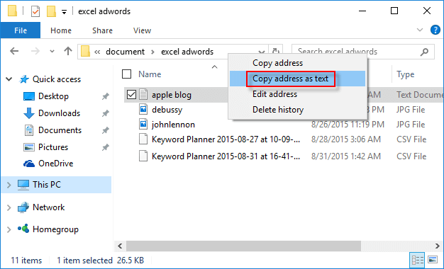 Copy address as text