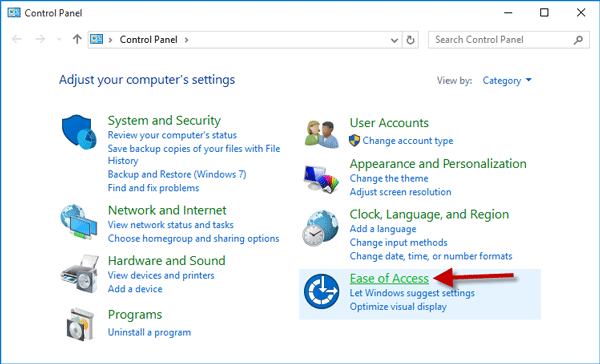 Click Ease of Access link