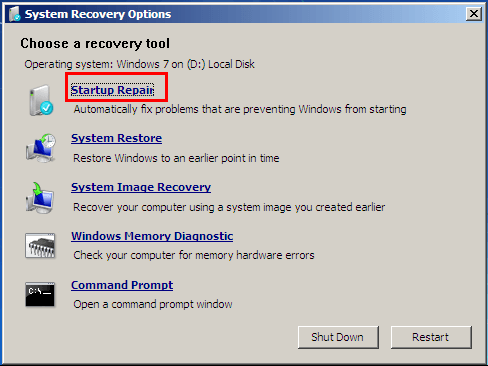 Choose Startup Repair