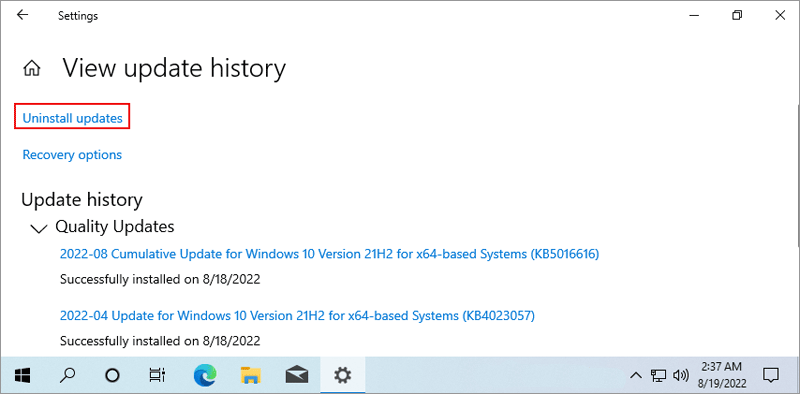 Uninstall updates