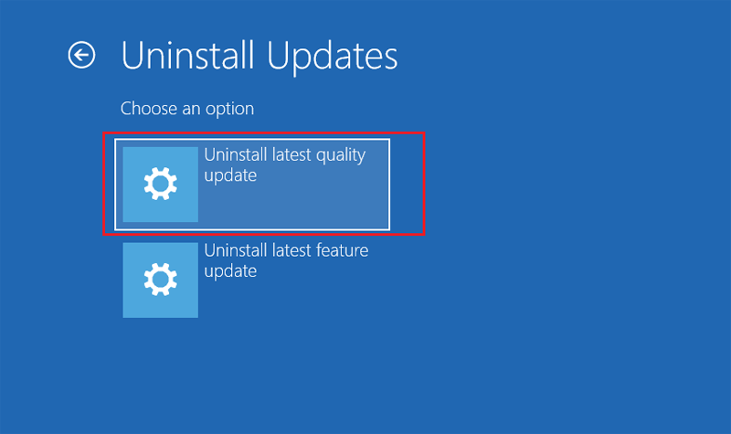 Uninstall latest quality update