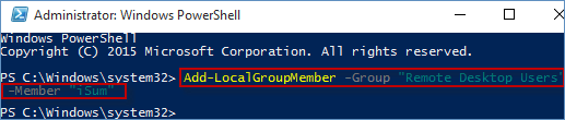 Add remote desktop users command