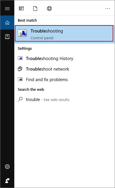 open troubleshootings panel