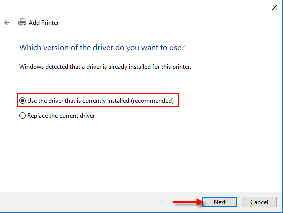 Use the current printer driver