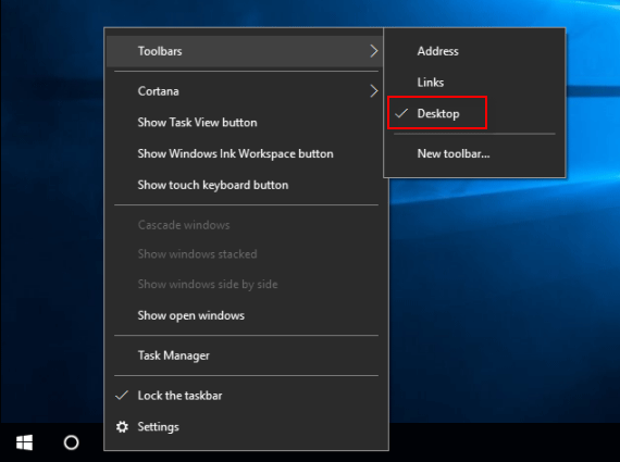 Show Desktop toolbar in Taskbar