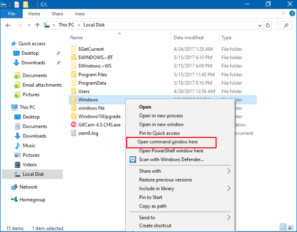 Restore Open command window here context menu