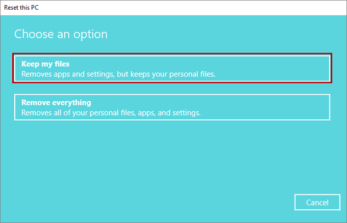 choose a reset option