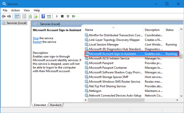 Double click Microsoft Account Sign-in Assistant Service