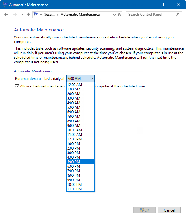 Select automatic Maintenance schedule