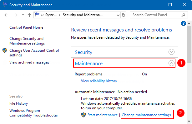 Change maintenance settings