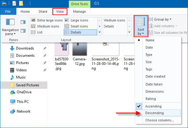 Change folder sort by view