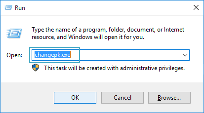 Type changepk.exe in Run