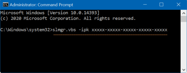 Change product key via Command Prompt