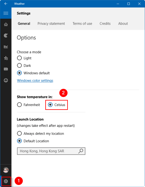 change the temperature to show Fahrenheit or Celsius