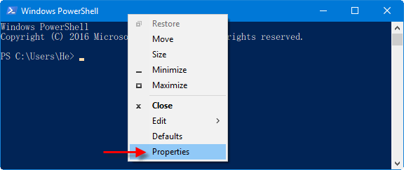 Open PowerShell Properties