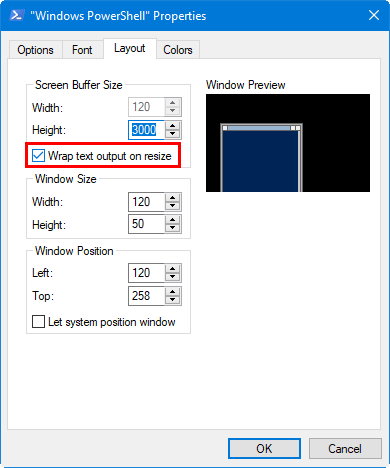 Wrap text in Windows PowerShell