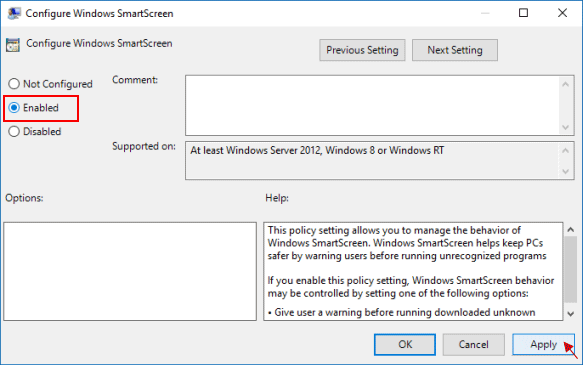 Enable Windows SmartScreen