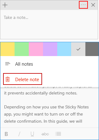 Delete Sticky Note