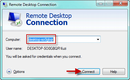 Type computer name you want to connect
