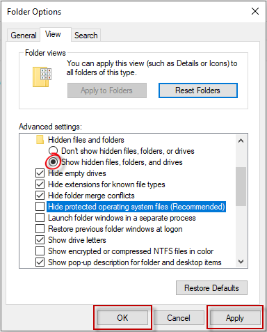 Show hidden files in the recycle bin