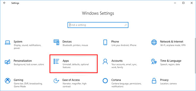 choose Apps in Settings