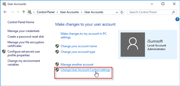 Change User Account Control settings