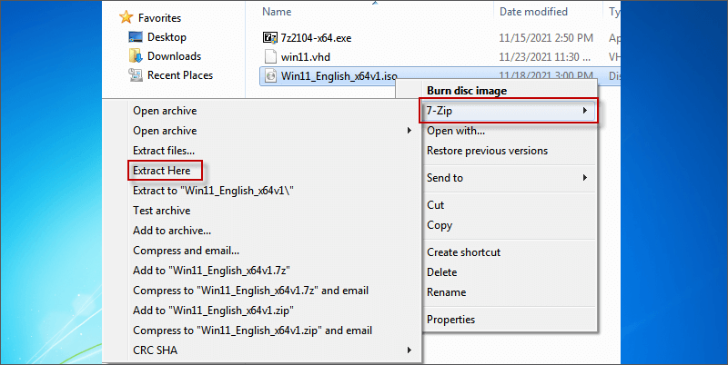extract win 11 ISO image with 7-Zip