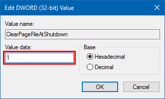 Enable clear pagefile at shutdown