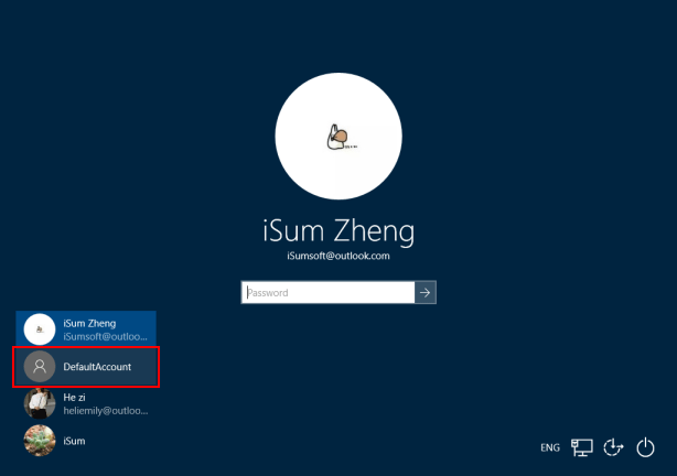 Log into Windows 10 with DefaultAccount