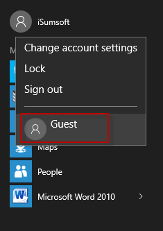 Guest show up in Start menu